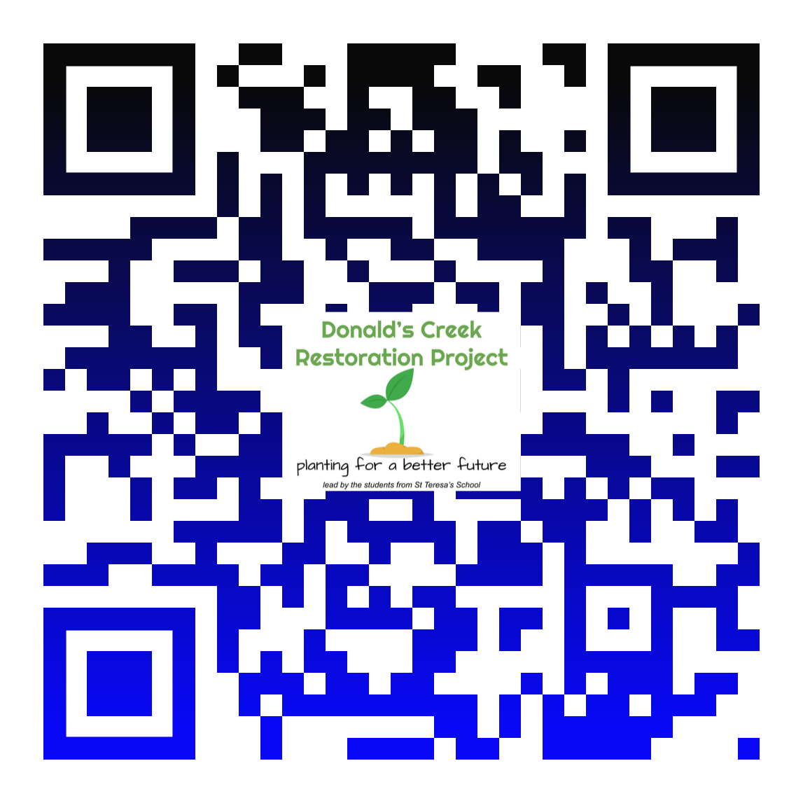Liz52048081's tweet photo. #gdite This is the QR code I created. It links to a Blog about the Donald's Creek Restoration Project that my students and I are leading. https://t.co/GnwmniyfzA