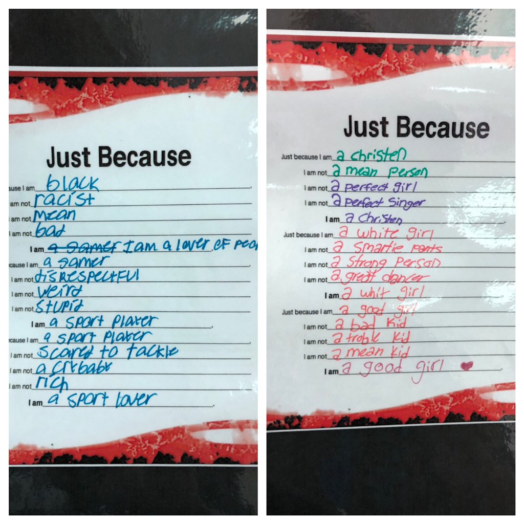 ayreK5's tweet photo. This is deep! Doing a unit on Dear Martin by @getnicced. After reading ch. 14 we did this activity. It was to help them express their identity rather than assumptions others have. These will be in the hall.. they are too good not to be. EVERYONE needs to learn from this! https://t.co/eYvKoPxNDD