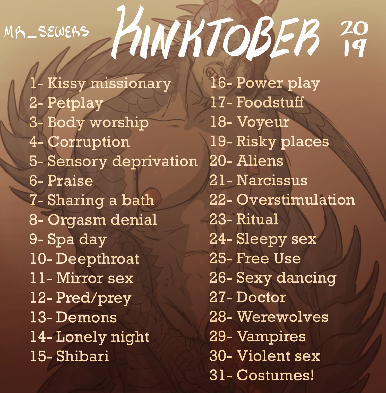 Mr. Sewers 🔞 on Twitter "kinktober list is finished! Feel free to use