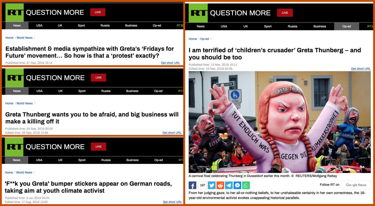 's tweet image. Russia Today does not appear to be terribly fond of Greta Thunberg. In other news, Russia is a major oil producer.  #ClimateStrike #QuestionMore

cc: @ZellaQuixote