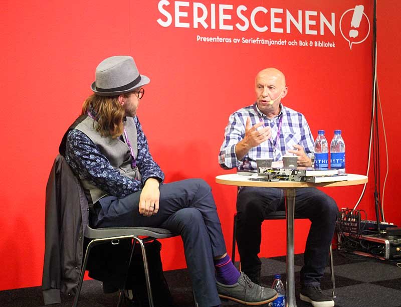 Caltex_98's tweet photo. Fredag #bokmässan2019 / Friday Gothenburg Book Fair: #ArildMidthun & @TonyCronstam tecknar och signerar hos #egmont, #ThomasStorn & @StefGaines, @JBosis intervjuar @SimonFurman3 om #Transformers, @PiddeAndersson & #StureHegerfors. #serier #comics #bokmässan https://t.co/ZgSFZlhesm