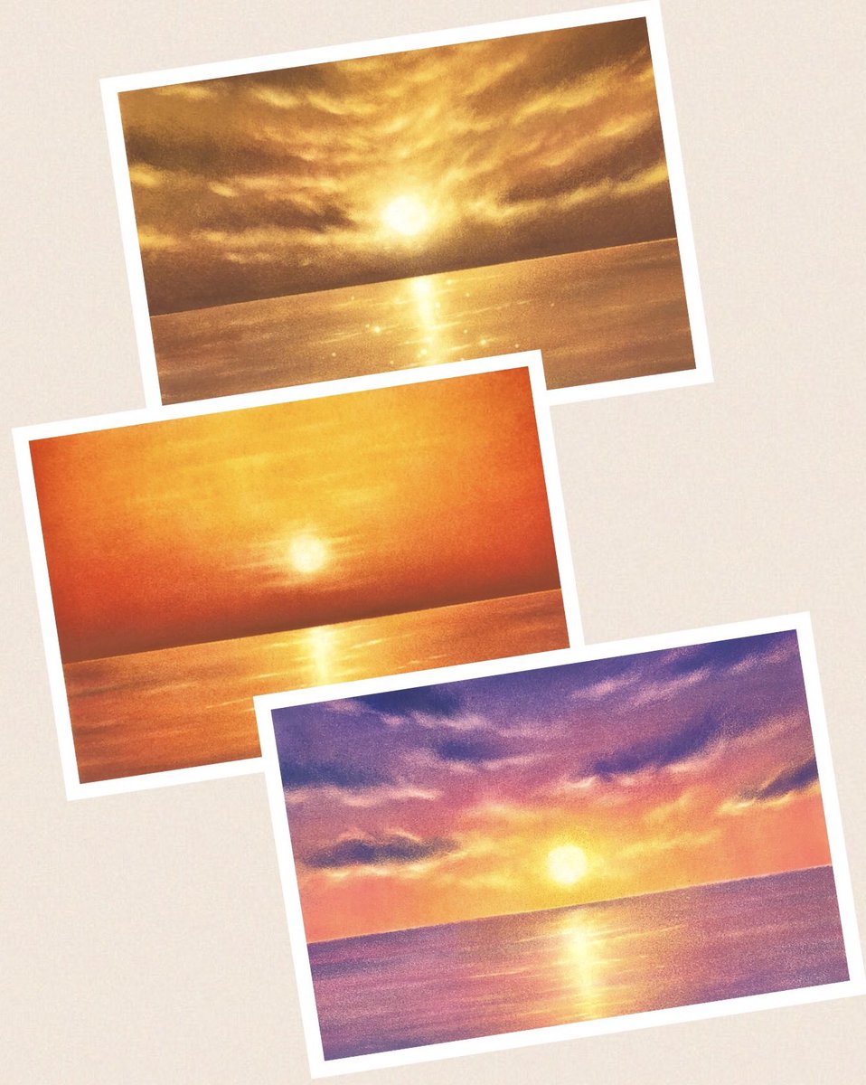 ビーチと夕日のパステル画 どぎつかっ ビーチと夕日のパステル画 どぎつかっ