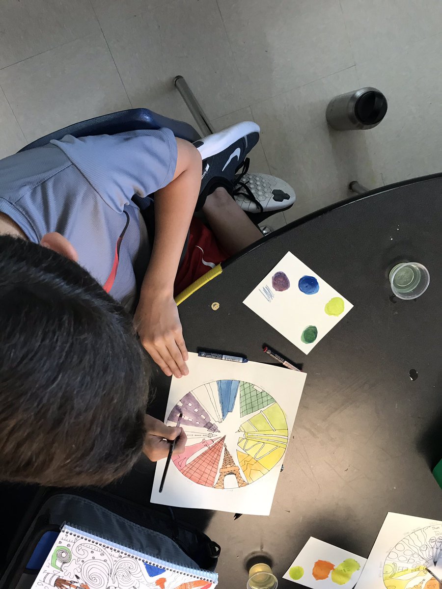 Cityscape color wheels are turning out beautifully! Students created their own designs for 12 buildings and used aqua crayons. 🎨<a href="/KellyLane_MS/">Kelly Lane MS</a> <a href="/pfisd/">Pflugerville ISD</a> <a href="/PFISDfinearts/">PfISD Fine Arts</a>