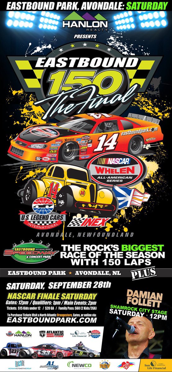 Beautiful Day for this afternoons NASCAR Whelen All-American Series and INEX Final. Hanlon Realty presents the Eastbound 150 Final youtu.be/X9WZSbx2caA

Gates open at 12 with live performance from Damian Follett, 1pm Qualifiers <a href="/HanlonRealty/">Hanlon Realty</a> <a href="/HickmanAuto/">Hickman Auto Group</a>  <a href="/CBCNL/">CBC Newfoundland and Labrador</a> <a href="/VOCMNEWS/">VOCM News</a>