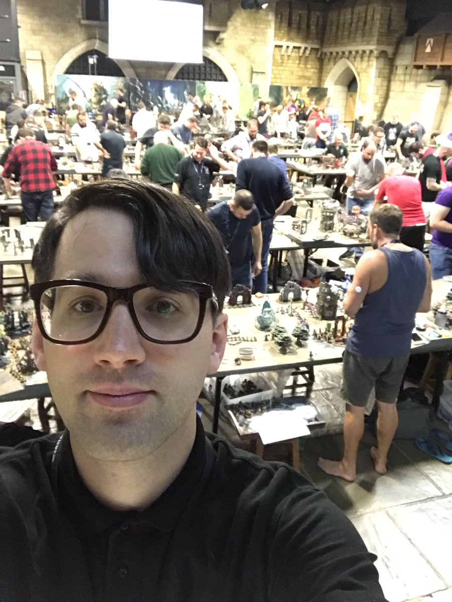 sam_j_pearson's tweet photo. Here at the Age of Sigmar Grand Final here in Warhammer World, helping out with rules queries. There is a great atmosphere and loads of amazing looking armies! #AoS #Warhammer https://t.co/bYvNWUjbJZ