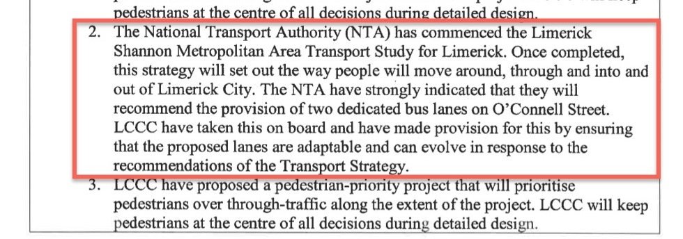13. Following 62 submissions, the majority calling for drastically improved pedestrian space and cycle lanes,  @limerickcouncil responded with this statement repeated ad nauseam in the Executives Report