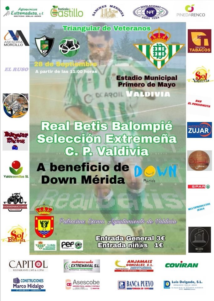 FEAFV's tweet photo. La @RBetisEXJ juega hoy en Valdivia (#Badajoz) en un #TriangularSolidario a favor de @downmerida junto a @VeteranosDe y @cp_valdivia
#FutbolSolidario #FutboldeVeteranos
#Veteranos @RealBetis #AsociaciónMiembroFEAFV
#DamosJuegoALaExperiencia
@AytoValdivia https://t.co/MlNoMhM2Fl