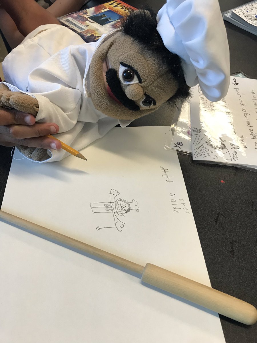 Student art gifts are the best! Especially when one is drawn by the puppet, Chef Noodles, who was traveling around in one student’s sling bag. 😂🎨<a href="/KellyLane_MS/">Kelly Lane MS</a> <a href="/PFISDfinearts/">PfISD Fine Arts</a> <a href="/pfisd/">Pflugerville ISD</a>