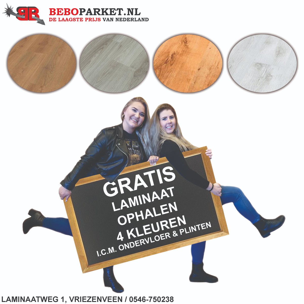 Kom vandaag nog langs Bebo Parket en haal je GRATIS laminaat vloer op! 🤩

Wij zijn vandaag geopend tot 12.30 uur!

Laminaatweg 1, Vriezenveen
0546-750238

Let wel op de aanbieding geldt alleen i.c.m. ondervloer en plinten!