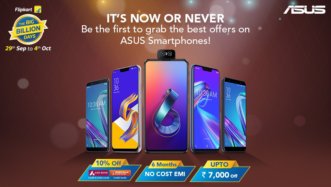 ASUSIndia's tweet photo. Enjoy exclusive offers on your favourite Asus smartphone, only during @Flipkart's Big Billion Days! https://t.co/jh4a9UFpdP