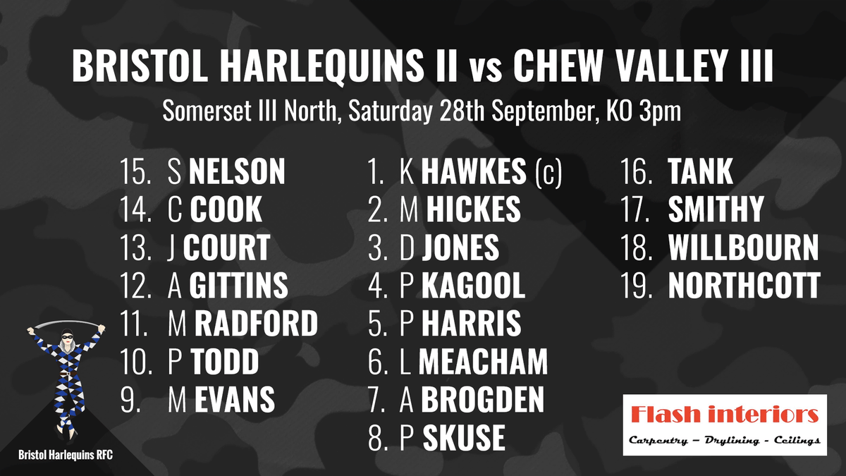 TEAM NEWS: This is your Bristol Harlequins II teams that kick off their Somerset III North campaign today at home against <a href="/chewvalleyrfc/">Chew Valley RFC</a> III. Kick of 3pm.