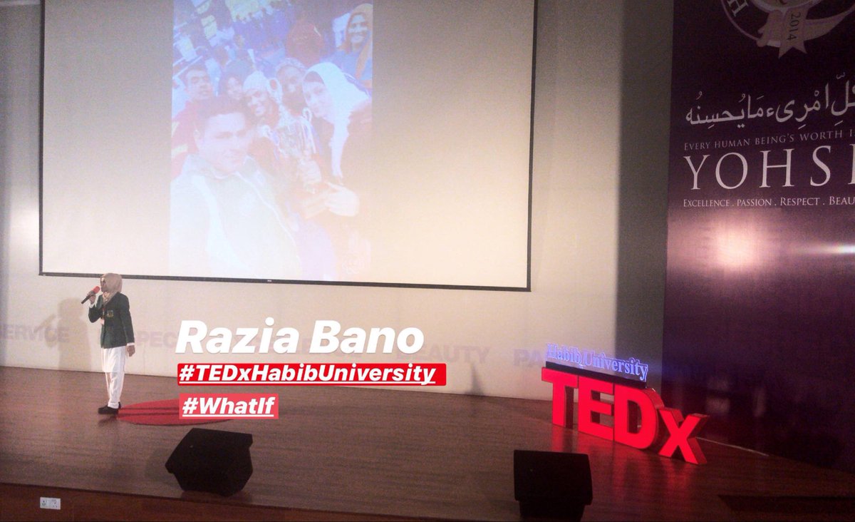TEDxHU19's tweet photo. Razia Bano with her bone chilling story! #WhatIf she had given up? 
#TEDxHabibUniversity 
@HabibUniversity https://t.co/S31z3iJuLu