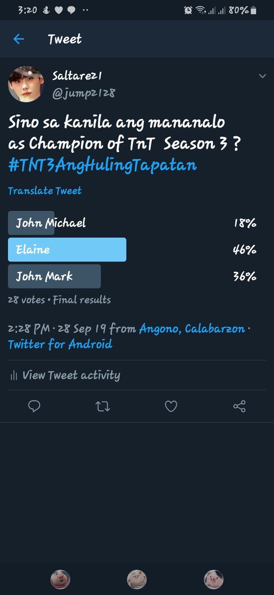 bca102128's tweet photo. Kahit na 38 lang bumoto tumpak ang resulta .. Congrats Elaine 👏
#HulingTapatan
 #TNT3AngHulingTapatan https://t.co/UylQGJKk8F