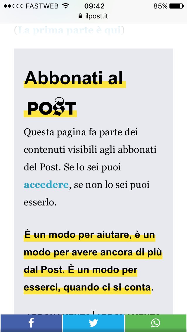 PParallasse's tweet photo. @ilpost se iniziate a fare #business come tutti i #giornali magari togliete nella home il vostro mantra. i post"resteranno"gratuiti perchè"...ogni #lettore in più è una persona che sa delle cose in più e che migliora il mondo"... #news #italia #today #incoerenza #newsapagamento https://t.co/KRk1Vuht7L