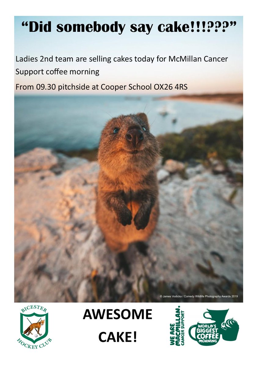 L2 raising money for <a href="/macmillancancer/">Macmillan Cancer Support</a> today selling cakes pitchside from 09.30. Come eat some cake &amp; watch some hockey! <a href="/HealthyBicester/">Healthy Bicester</a> <a href="/BicesterCommun/">BicesterCommunity</a> @actsoxfordshire <a href="/EnglandHockey/">England Hockey</a> <a href="/oxonha/">OxonHA</a> <a href="/itsasportyone/">it's a Sporty One</a> <a href="/BerksHockeyUK/">Berkshire Hockey</a> #cake #macmillancoffeemorning