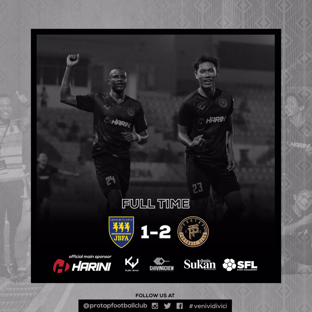 ProtapFC's tweet photo. FT: JOHOR BAHRU FA 1-2 PROTAP FC
.
Gol jaringan Azrizan & Alif Najmi memberikan 3 mata penuh buat kami di Johor Bahru. Tahniah!
.
#Harini
#kakijersidotcom
#carvingcrewdesign
#duniasukan
#SFL
#bangsasubang
#venividivici
#protapfc
#ligam3 https://t.co/DfKoxsfZoN