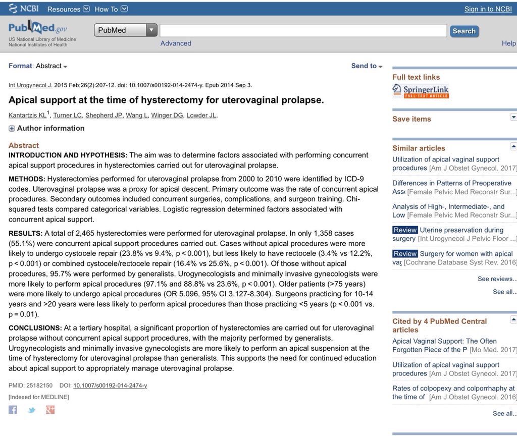 fibroidsupport's tweet image. Better training &amp;amp; awareness of the need to support the Vaginal Apex during Hysterectomy
Failiure to support can lead to Iatrogenic Prolapse ie Vagina, cystocele, rectocele
More frequent in Generalists/#Gynaecologists
Then #Mesh used #SoMe4Error #AUGSIUGA19 link.springer.com/article/10.100…