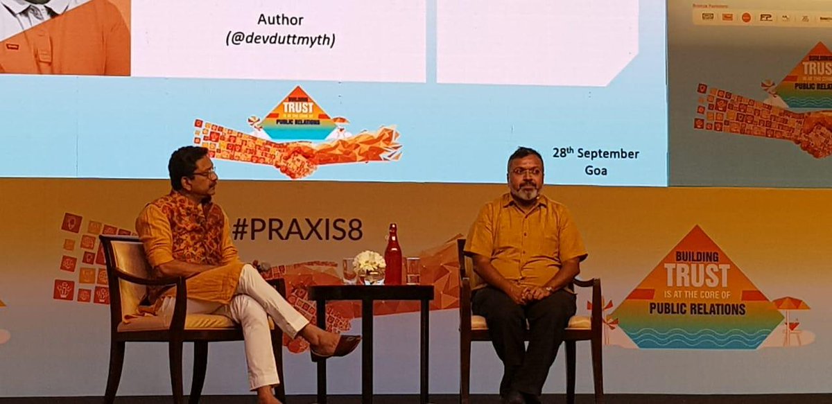 ChaudhryParesh's tweet image. Who could&apos;ve imagined that mythology can be a guiding source for Next-Gen brand communication and reputation management? But today @devduttmyth introduced us to this disruptive narrative at #PRAXIS8. I&apos;m thrilled and honoured to have moderated the session. #GrowthWithGoodness