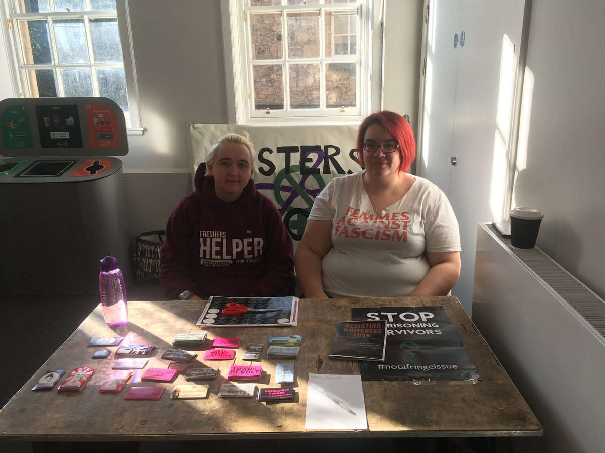 Our siblings and sisters are at #ResistingWhiteness2019 today at the Pleasance. We have rad stickers and you can chat to us about getting involved! 💜✊💚