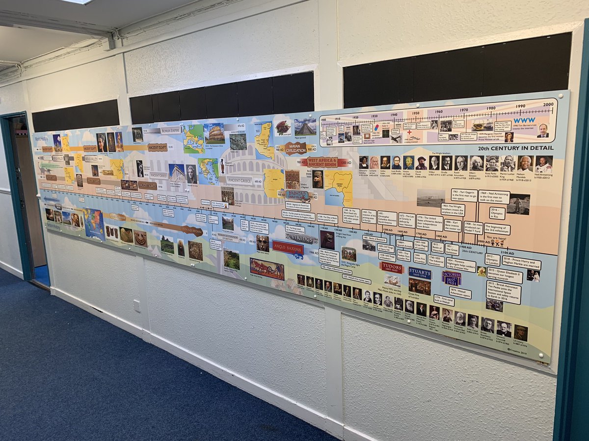 Grammarsaurus1's tweet photo. Absolutely love our history timeline from Creativo. We’re now putting our primary phase history curriculum across the black part at the top to show the children the chronological journey their history takes at our school! https://t.co/VbBHdxefgD