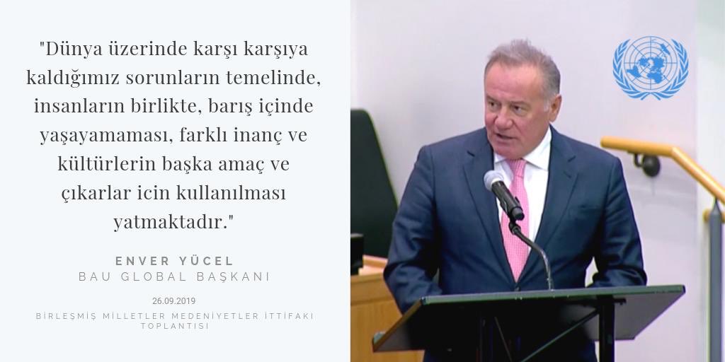 bahcesehir_k12's tweet photo. BUEK Başkanı Sn. Enver Yücel Birleşmiş Milletler Genel Kurulu Dostlar Grubu Bakanlar Toplantısında  “Medeniyetler İttifakı ve Eğitimin Rolü” konulu konuşmasıyla yer aldı. 
#EnverYucelBM
#UNGA2019 
#Medeniyetlerittifakı #EnveryücelUN
#UNAOC https://t.co/52XhLbTP1x