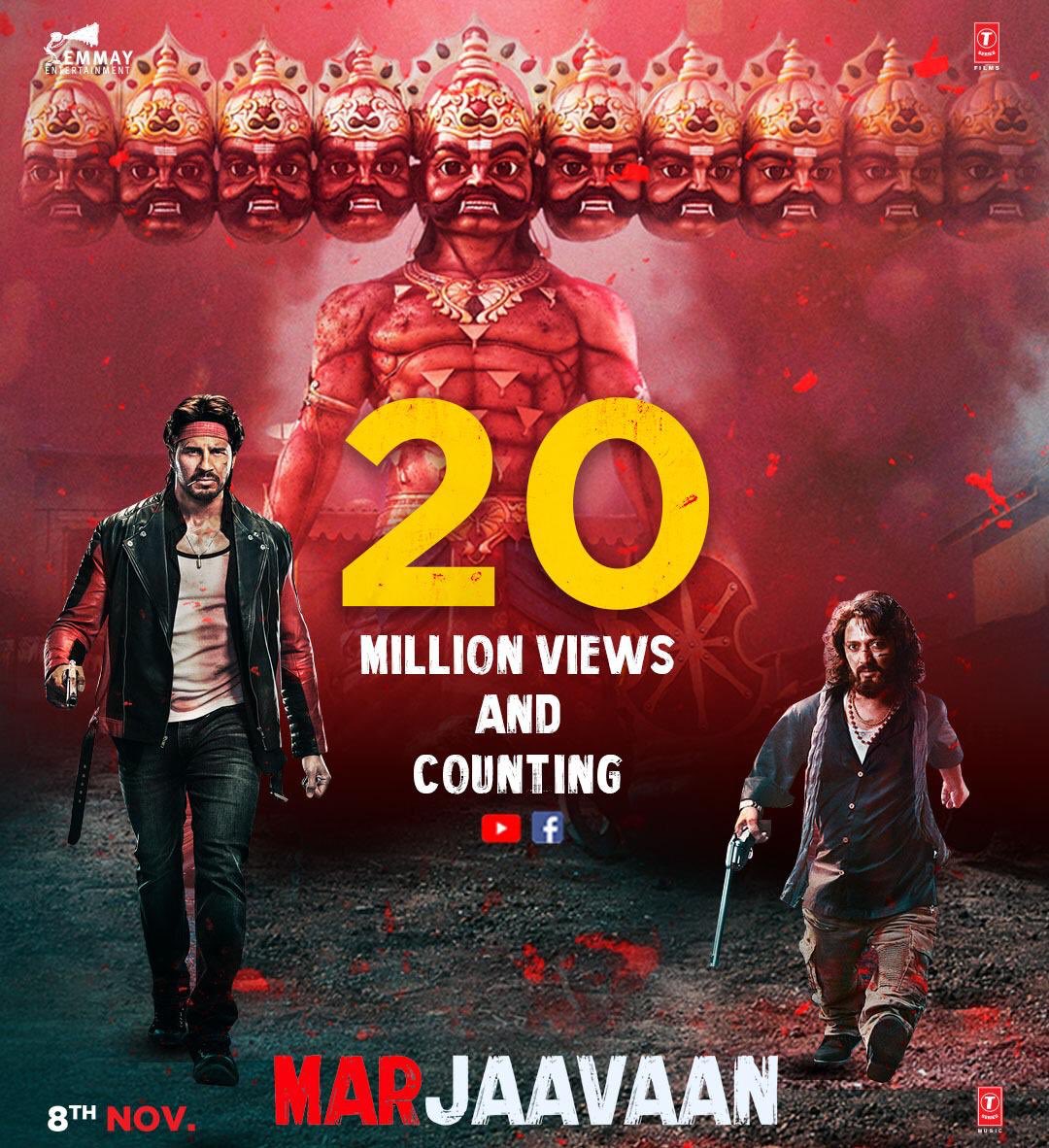 Overwhelmed with all the love n seetis! #MarjaavaanTrailer is 20 million strong bit.ly/Marjaavaan-Off…
<a href="/Riteishd/">Riteish Deshmukh</a> <a href="/SidMalhotra/">Sidharth Malhotra</a> #TaraSutaria <a href="/ravikishann/">Ravi Kishan</a> @zmilap @itsBhushanKumar <a href="/monishaadvani/">Monisha Advani</a> <a href="/madhubhojwani/">Madhu Bhojwani</a> <a href="/nikkhiladvani/">Nikkhil Advani</a> @iamDivyaKhosla <a href="/EmmayEntertain/">Emmay Entertainment</a> <a href="/TSeries/">T-Series</a> <a href="/marjaavaan/">Marjaavaan</a>