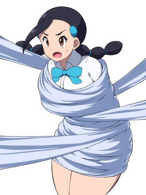 四方から蜘蛛糸でぐるぐる巻きにされるスズナさん 