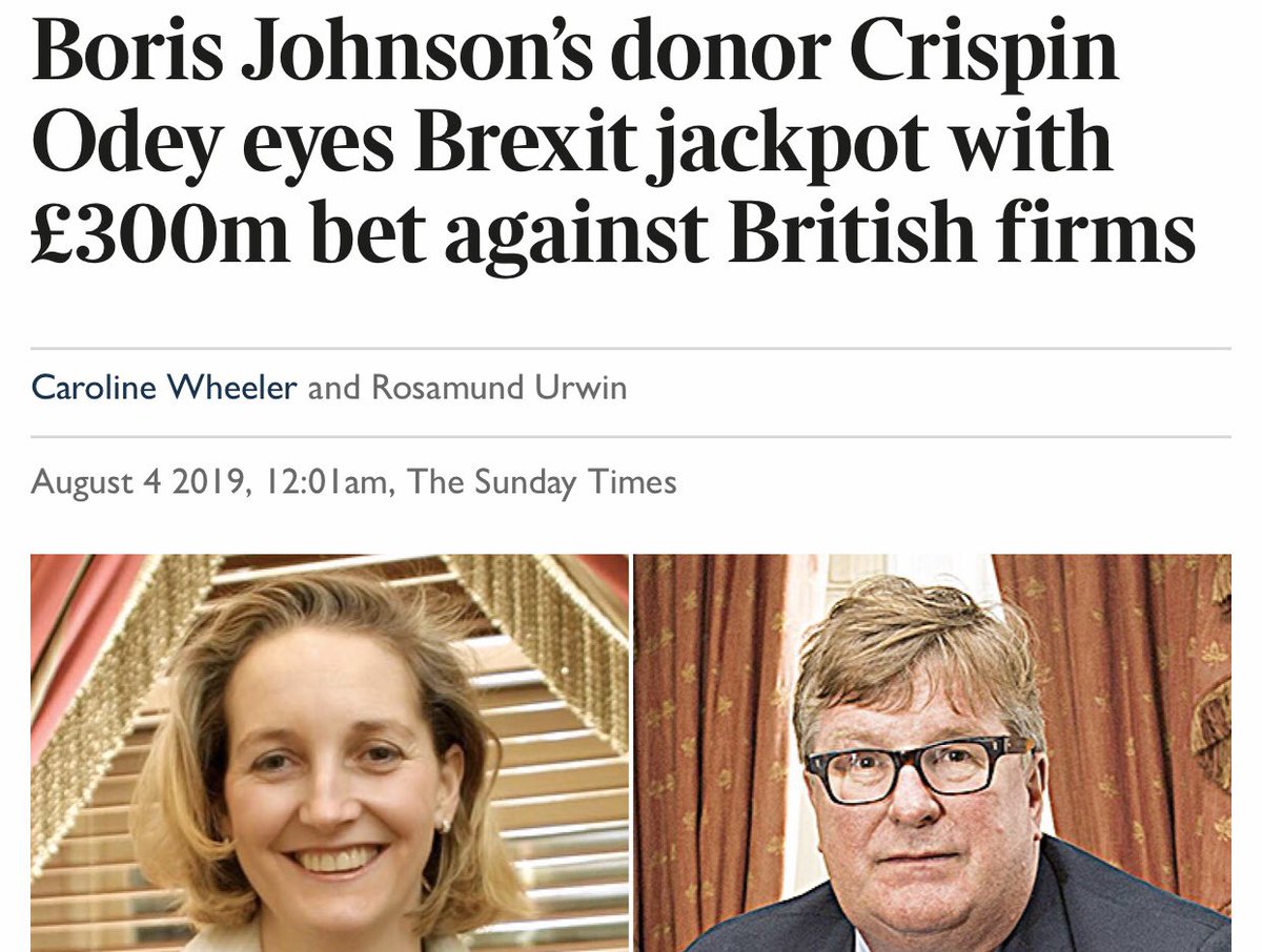 He is one of Johnson’s main financial backers, funding a big chunk of his leadership campaign. It now appears that Odey is one of the people pulling the strings in this attempted oligarchic coup, and wants a No Deal exit.   #StopBrexit  #StopTheCoup 