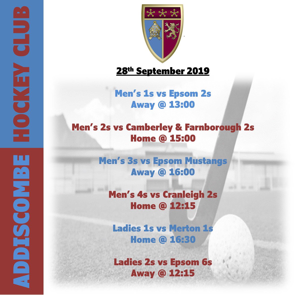 AddiscombeHockeyClub (@addiscombehc) on Twitter photo Gameweek 1! Looking for a strong start to the season. Good luck to all teams today! <a href="/EpsomHockeyClub/">Epsom Hockey Club</a> <a href="/mertonhockey/">Merton Hockey</a> #cranleighhc #camberleyandfarnboroughhc #hockey #HockeyFamily Gameweek 1! Looking for a strong start to the season. Good luck to all teams today! <a href="/EpsomHockeyClub/">Epsom Hockey Club</a> <a href="/mertonhockey/">Merton Hockey</a> #cranleighhc #camberleyandfarnboroughhc #hockey #HockeyFamily