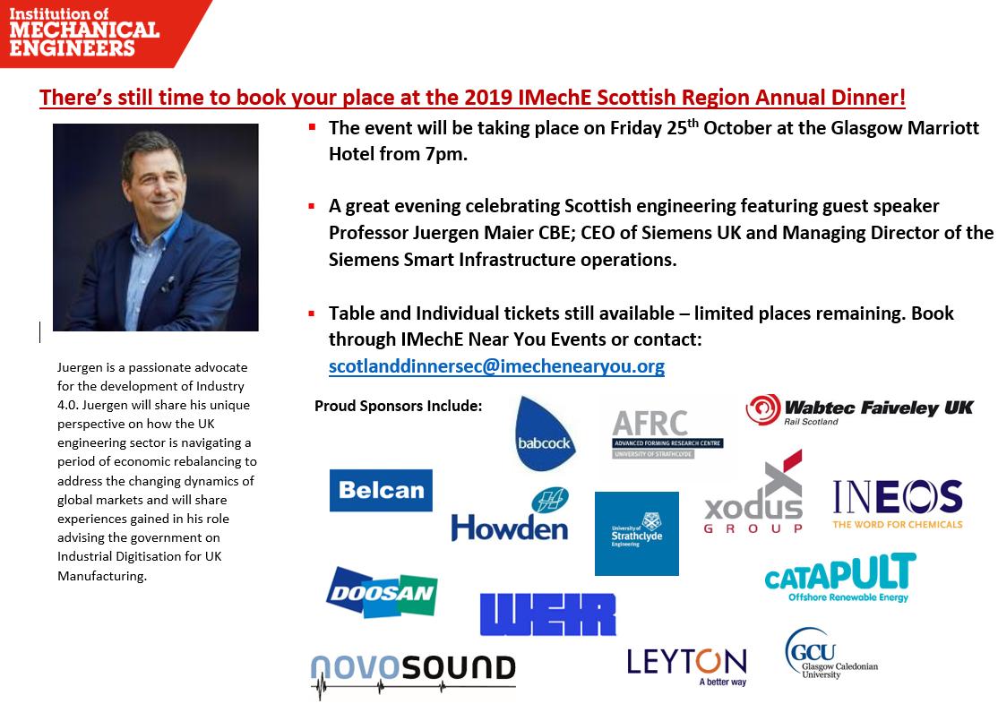 IMechEGlasgow's tweet photo. Updated sponsors information for the Scottish Region Annual Dinner 2019.  Hope to see you there! 
Booking link for tickets: https://t.co/7Sij38qsOJ https://t.co/8QykaNlb0z
