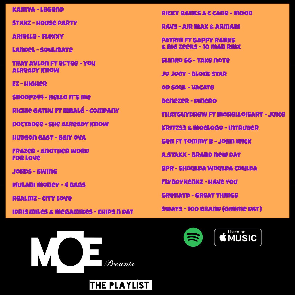 MOEPresents's tweet image. #MOEPresents The Playlist has been updated with brand new 🔥🔥🔥 from
@benezerbenezer @1thatguydrew @kritz93 @moelogo @GenMusic__ @AStaxxMusic @BPR_L3 @flyboykenkz @grenayd @onlysways 

Apple Music 🎧 
music.apple.com/gb/playlist/mo…

Spotify 🎧
open.spotify.com/user/5155qr6dg…