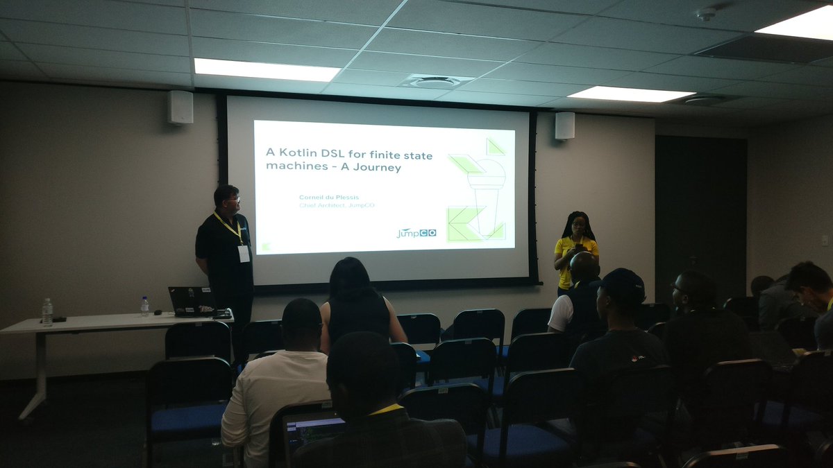 GDGCapeTown's tweet image. @corneil takes us through Kotlin DSL for finite state machines @GDGJohannesburg  #kotlineverywhereSA #kotlineverywhere