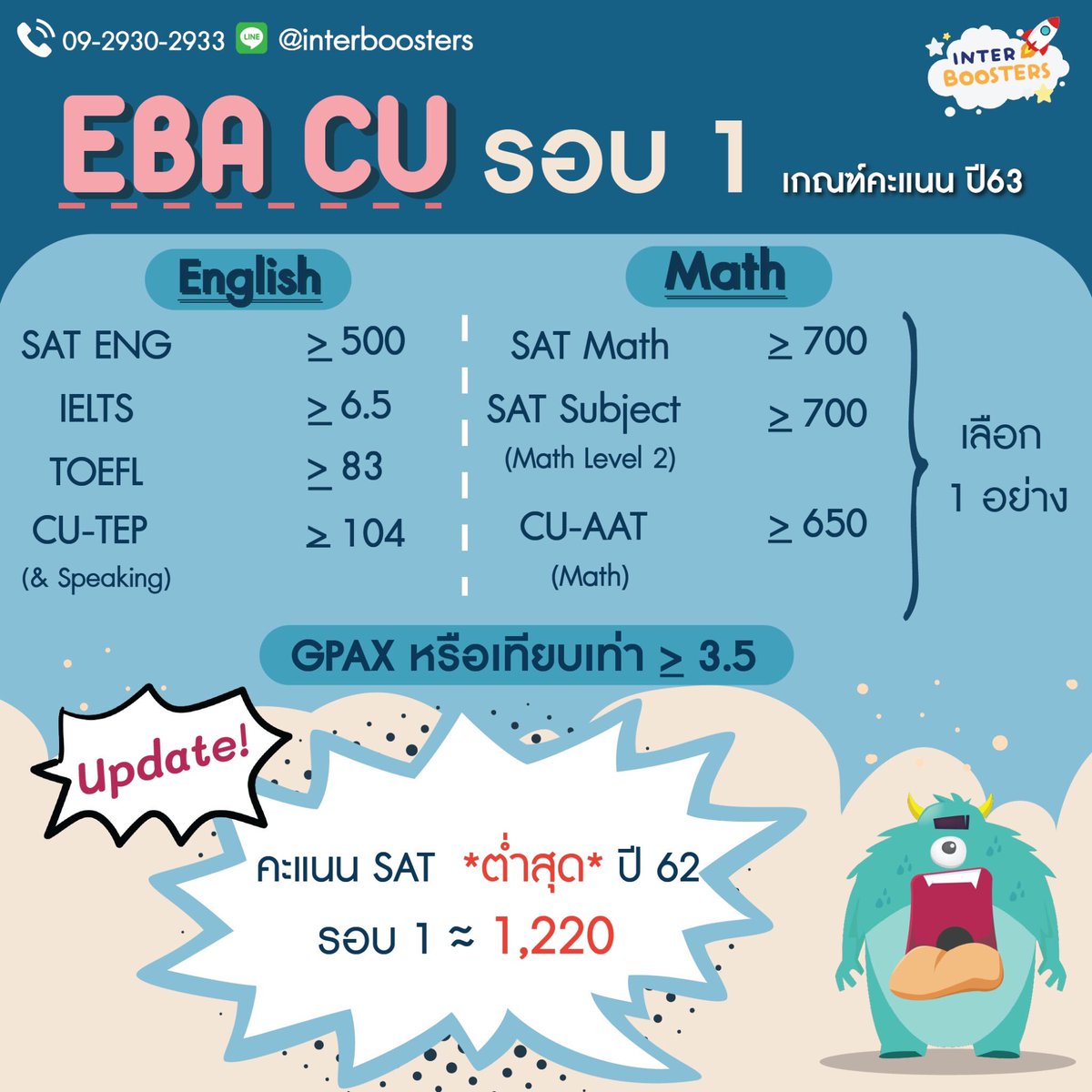 interboosters's tweet photo. Update 📣 เกณฑ์คะแนน #EBAChula ปี63 จ้ะ
ว่าที่เด็กเสดสาดลองดู 😊💕
#dek63 #dek64 #TCAS63 https://t.co/tQckYHO6uS