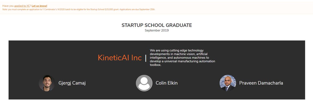 KineticAI's tweet photo. KineticAI graduated from YCombinator Startup School. Thank you, @startupschool for this opportunity! #SUS2019 #YCombinator #StartupSchool #kineticai 

Link: https://t.co/lnuIwRyWMR https://t.co/QF0dnHnLsB