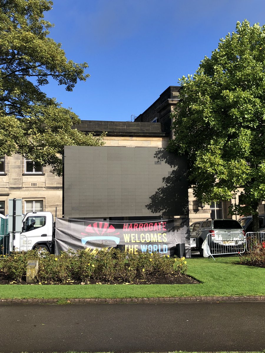 Set up at the beautiful Crescent Gardens today <a href="/Harrogatebc/">Harrogate Borough Council</a> serving up Toastie and coffees beside the big screen. Best of both worlds, see the race without the muddy feet!