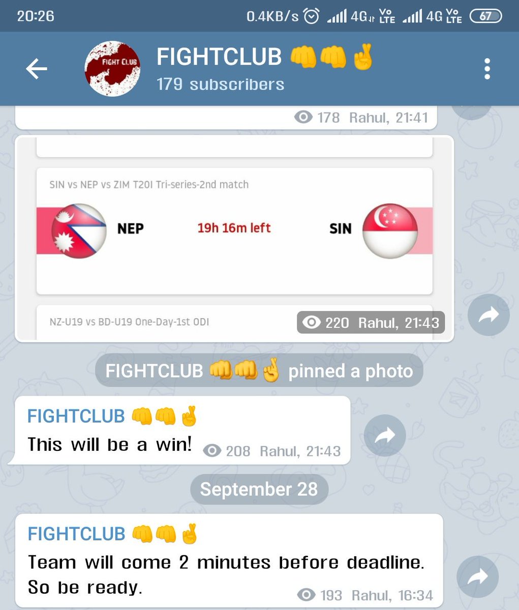 FANOFFIGHTCLUB1's tweet photo. YESTERDAY ONLY WE SAID V WL WIN AND  WE WON. its CALLED BELIEF IN V HAVE IN #RAHUL  BHAI. its sandeep lamichane  who made us win...by big margin😬😬😇😇😇😇😇 TQ SANDEEP @FIGHTCLUBD11 #NEPvSIN #BhagatSingh #drem11 join our telegram open channel
 @FIGHTCLUB_DREAM11 https://t.co/S9mHy5FeUU