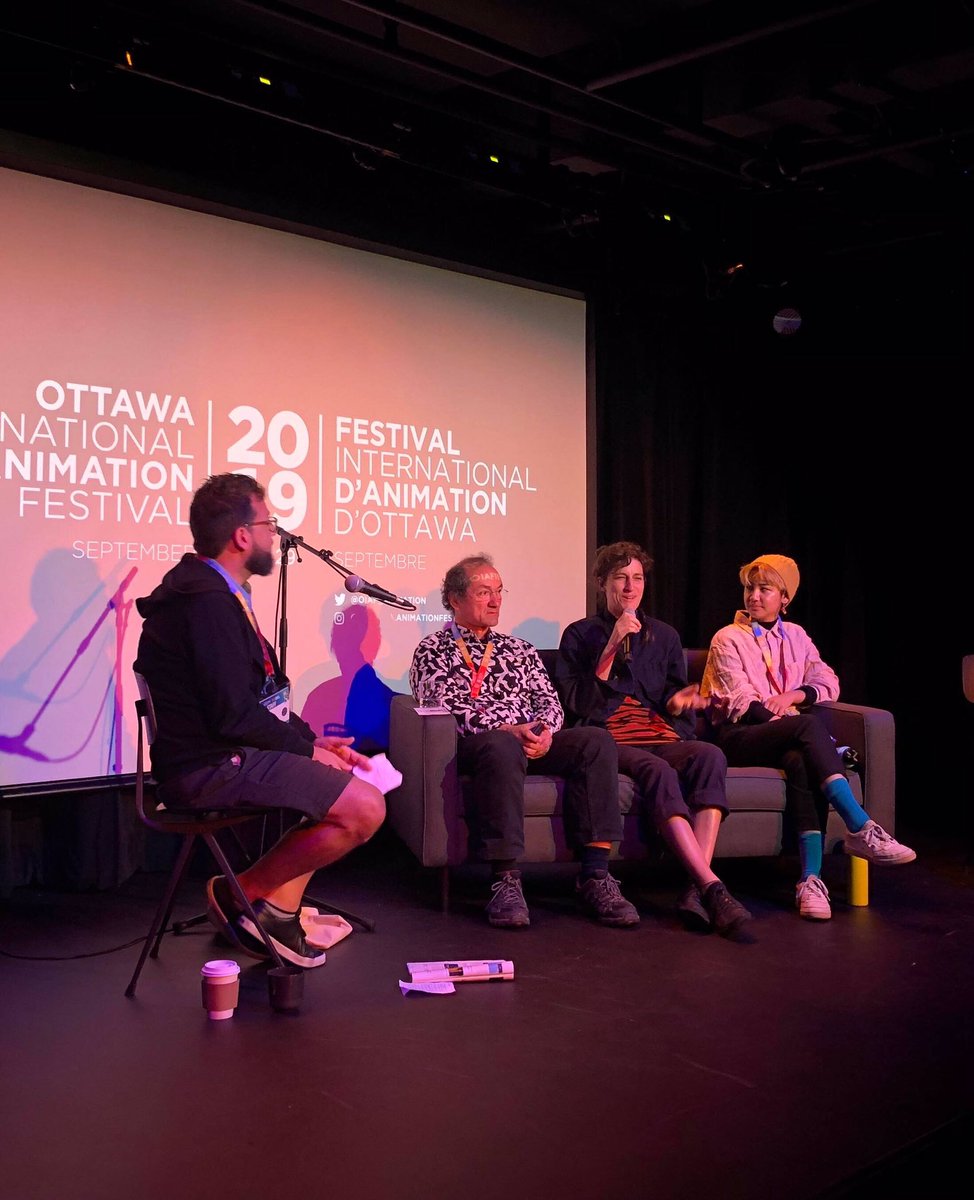 thenfb's tweet photo. Lots happening at @OIAF_Animation today!
Filmmakers (L-R) Thomas Renoldner (#DontKnowWhat), the #NFB’s Moïa Jobin-Paré (No Objects / #SansObjets) and Jeanette Fantone (#Duet) introduce themselves and their works at Meet the Filmmakers. https://t.co/DpcLXMXsrb
