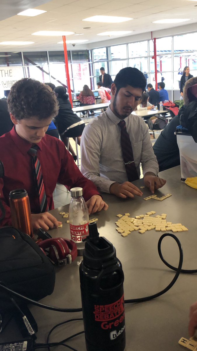 CCHS_DebateTeam's tweet photo. No better way to wait on round 4 of debate than a game of bananagram. #rehiobals #whosemorals #wetalkgood #dogoodhavefun https://t.co/akInFQlUfg