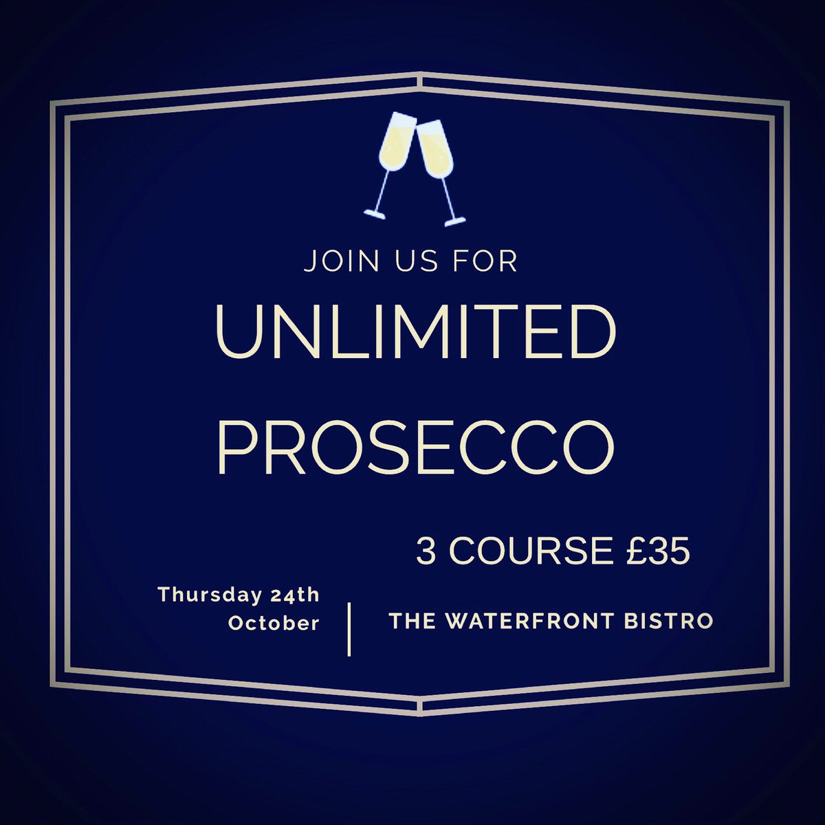 waterfront_ips's tweet photo. New menu ✅ 
Unlimited Prosecco ✅ 
Join us on Thursday 24th October for a 3 course meal plus unlimited Prosecco when dining in our restaurant! 
Book online now and use the code ‘Prosecco’ 🍾🥂🍾 #waterfrontbistroipswich #ipswichwaterfront #unlimitedprosecco #loveindependent https://t.co/GAZFxKqNgE