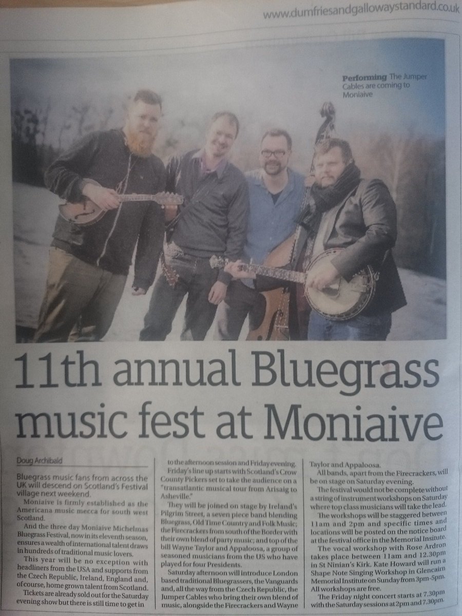 TheJumperCables's tweet photo. Here we are, four big amigos knocking on the wildness. (Sid the Sloth, #IceAge). TJC in the #press #moniaive #bluegrass #festival #souvenir https://t.co/qjUg9TAd5w