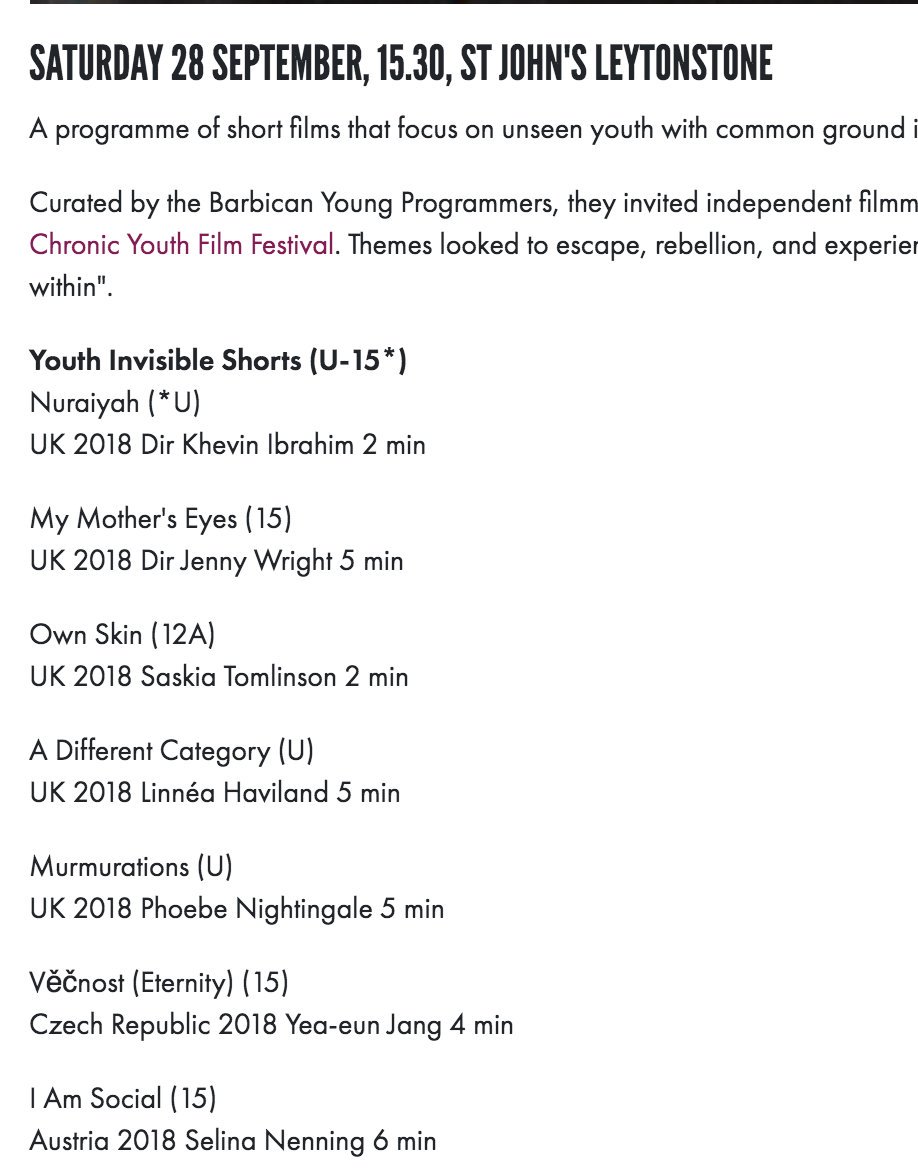 TheVisualAid's tweet image. Thank you to @BarbicanYP for showing my film 'Nuraiyah' at #LeytonstoneLovesFilm. Grateful forever. Head down to watch sick films this weekend.🖖💫✨🔥⚡️

 youtu.be/9jzvHLKsSAk