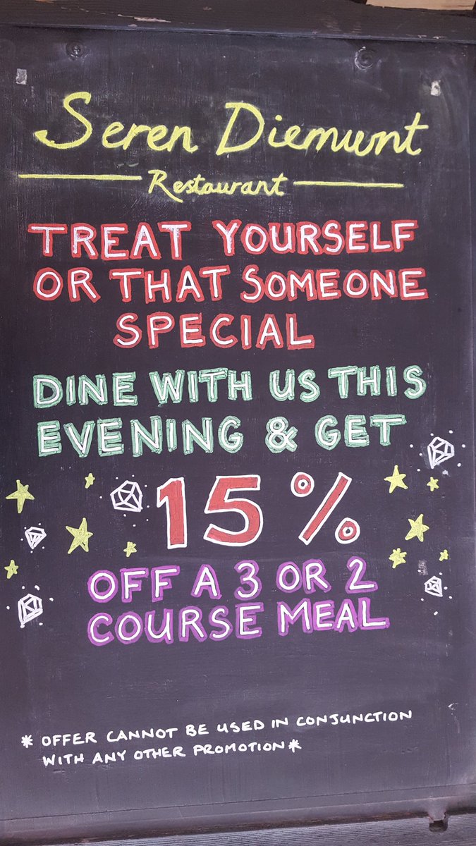 Dine with us tonight at Seren Diemwnt &amp; get 15% off a 2 or 3 course meal. So treat yourself or that someone special. Offer cannot be used in conjunction with any other promotion. #foodie #foodporn <a href="/SerenDiemwntCDF/">SerenDiemwntCDF</a> @WeAreCardiff <a href="/VisitCardiff/">Visit Cardiff</a> <a href="/llandafopendoor/">Llandaff Open Doors</a>