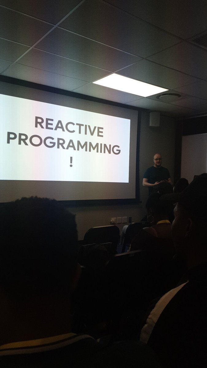 pamelaahill's tweet image. My buddy @JacquesSmuts  speaking at #KotlinEverywhereSA on Reactive Programming.
