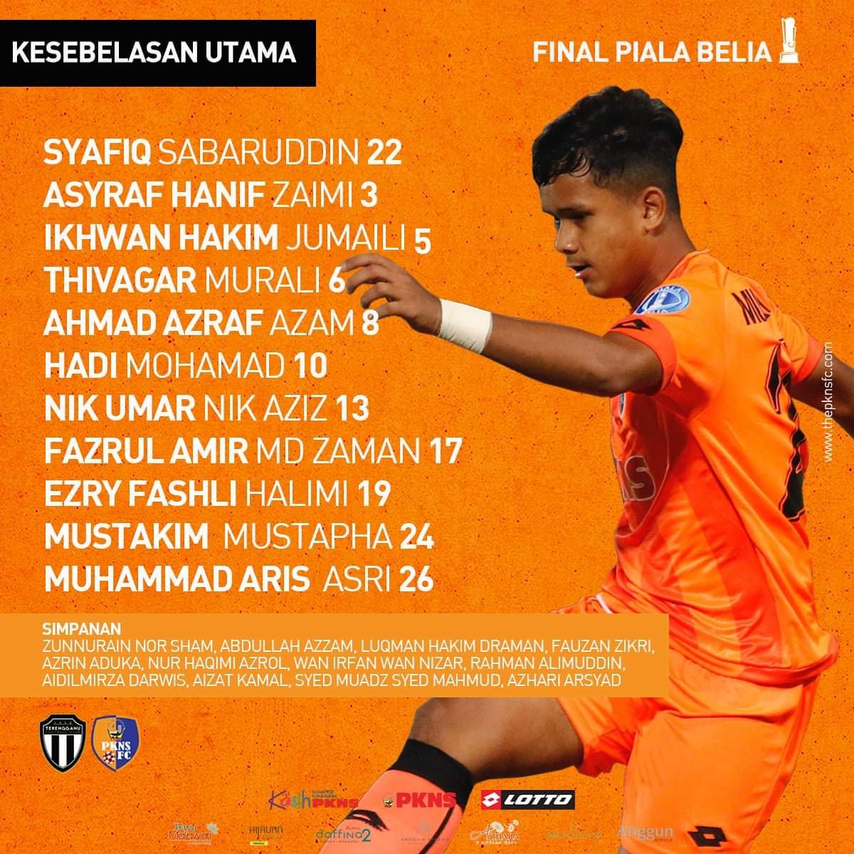 Kesebelasan utama pasukan Piala Belia PKNS FC bagi pertemuan menentang Terengganu FC IV bagi perlawanan akhir kedua Piala Belia yang berlangsung sebentar lagi.

#TheRedAnts #FearNothing