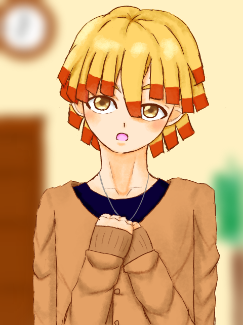 翡翠空さんがTwitterに投稿した我妻善逸(鬼滅の刃)のイラスト。