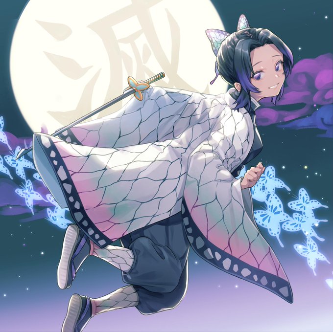 sainoさんがTwitterに投稿した胡蝶しのぶ(鬼滅の刃)のイラスト。