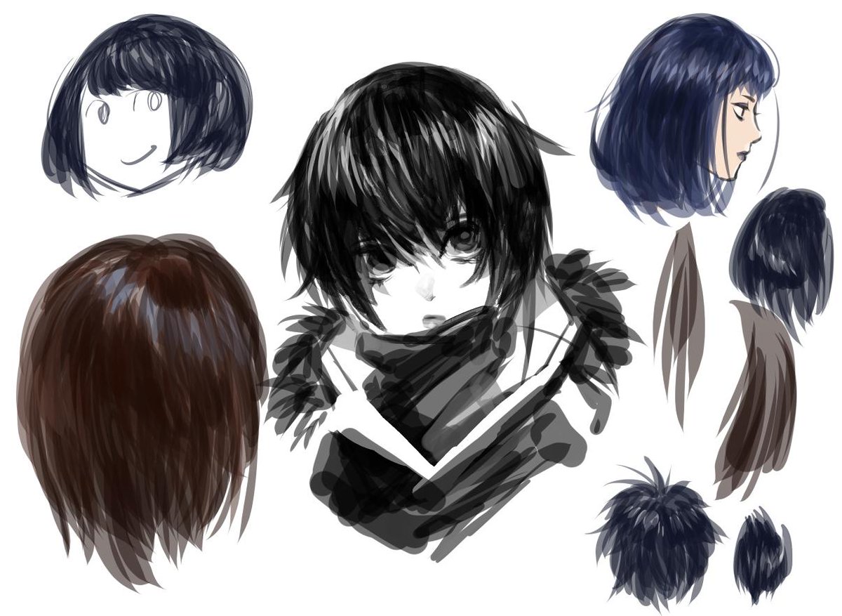 瓦 メイン塗り用ブラシ By 雨宮にがり T Co Xbubem11bc つむじから頭の形に沿ってブラシ 重ねていくだけでめっちゃ髪描きやすくてびっくりした日記