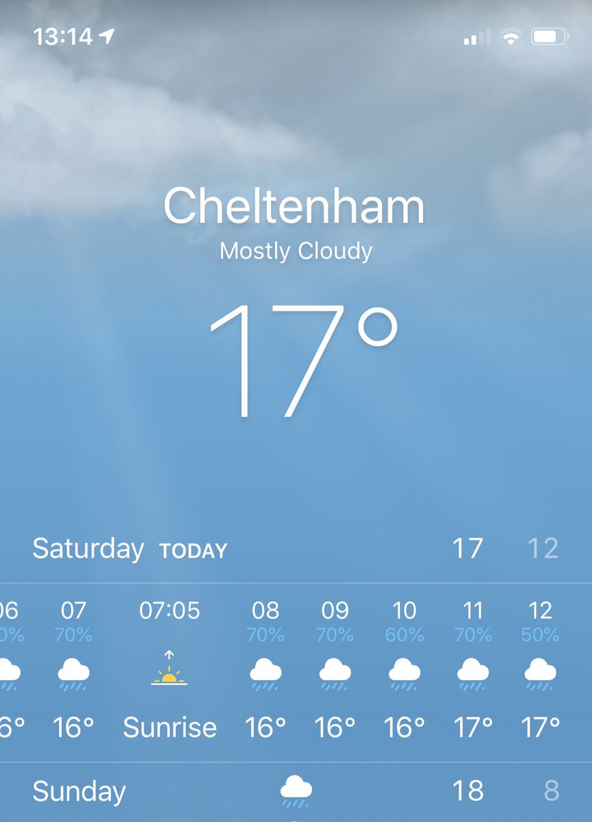 AccountingEmma's tweet photo. Not the best forecast for the morning, but tomorrow is race day, my first ever half marathon 🏃🏽‍♀️ #CheltenhamHalf https://t.co/dzbjd8xuvP
