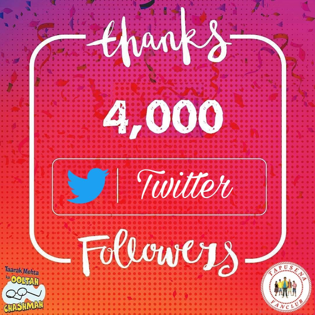 Tapusenafanclub's tweet photo. We hit #4000Followers today! 

Thank you for your community of #4000 #TapuSenaFanClub lovers. Keep sharing your love with us 

#TapuSenaFanClub #fanclub #twitter #twitterfollowers #twitterfamily #4Kfam #morefollowers

 #TSFC #TMKOC #TSFCfanclub @TmkocFamily https://t.co/v3stdMKIxv