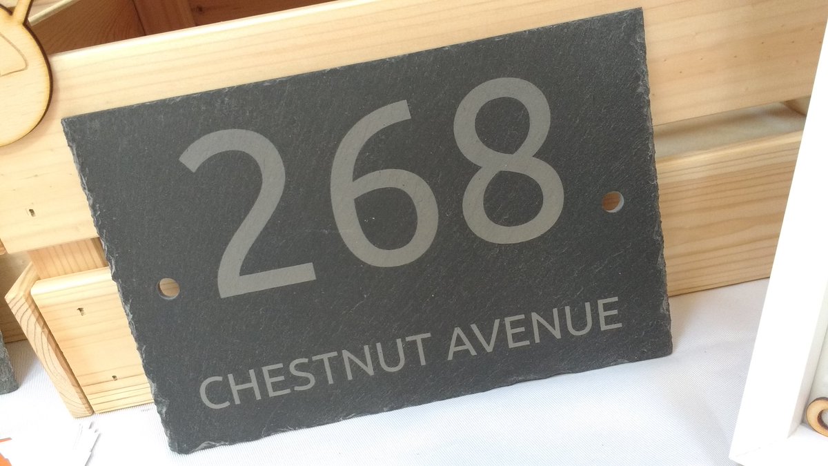 fusionlaserhull's tweet photo. Our slate house signs are proving very popular. Choice of fonts and totally customisable - any wording or design. Complete with stainless steel fixings from £19 #housesign #slate #bespoke #customsign https://t.co/kNRKEWaoX4